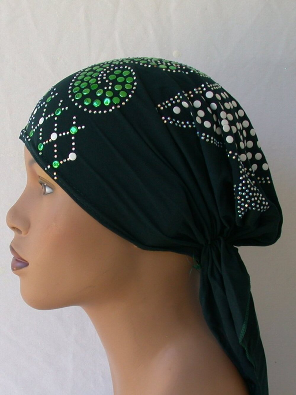 DARK GREEN Fancy Girl Chemo Stud Fashion Cap Slip On Bonnet Hijab Undercap #3